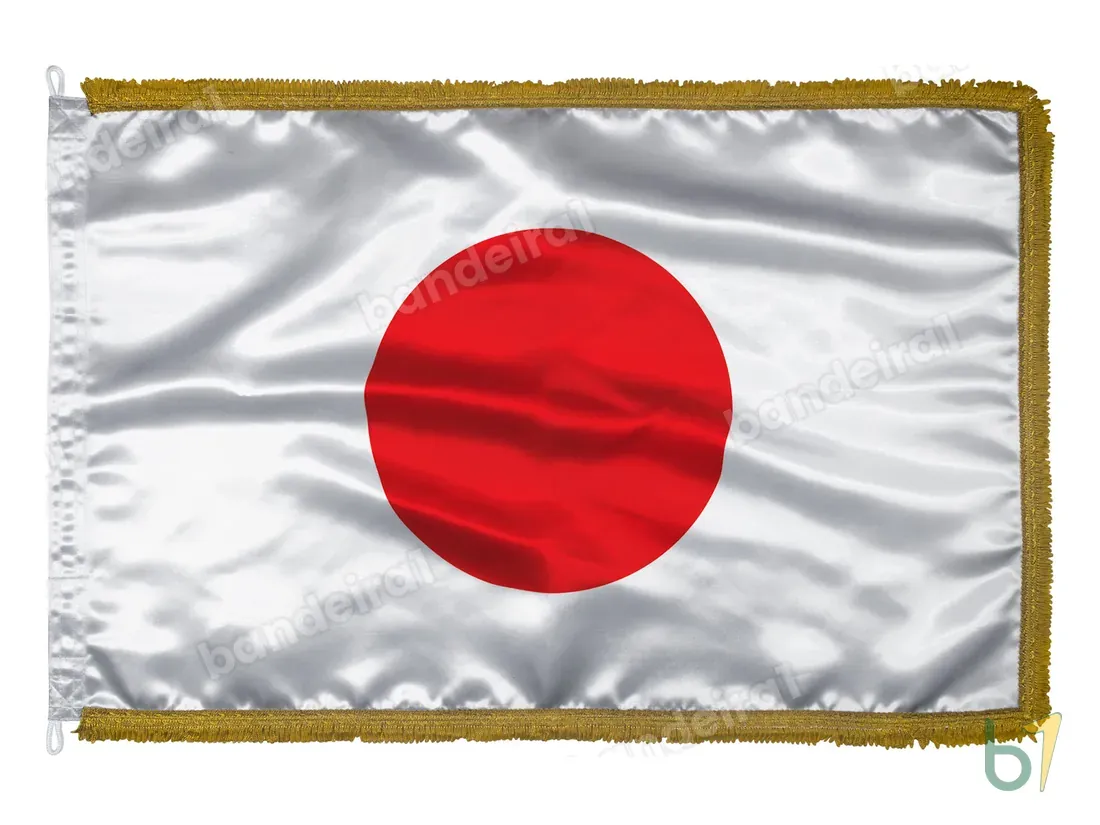 Bandeira do Japão em cetim com franja ouro velho