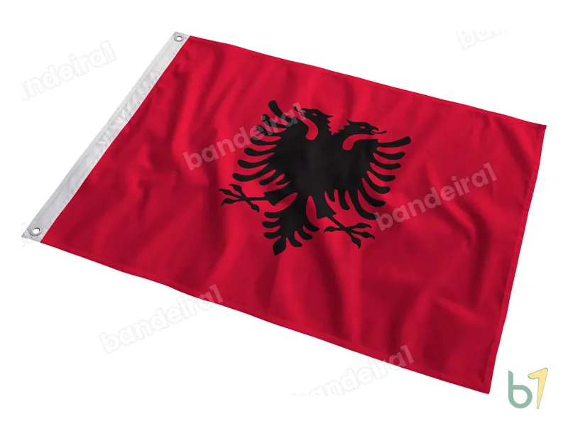 Bandeira da Albânia — poliéster — em movimento