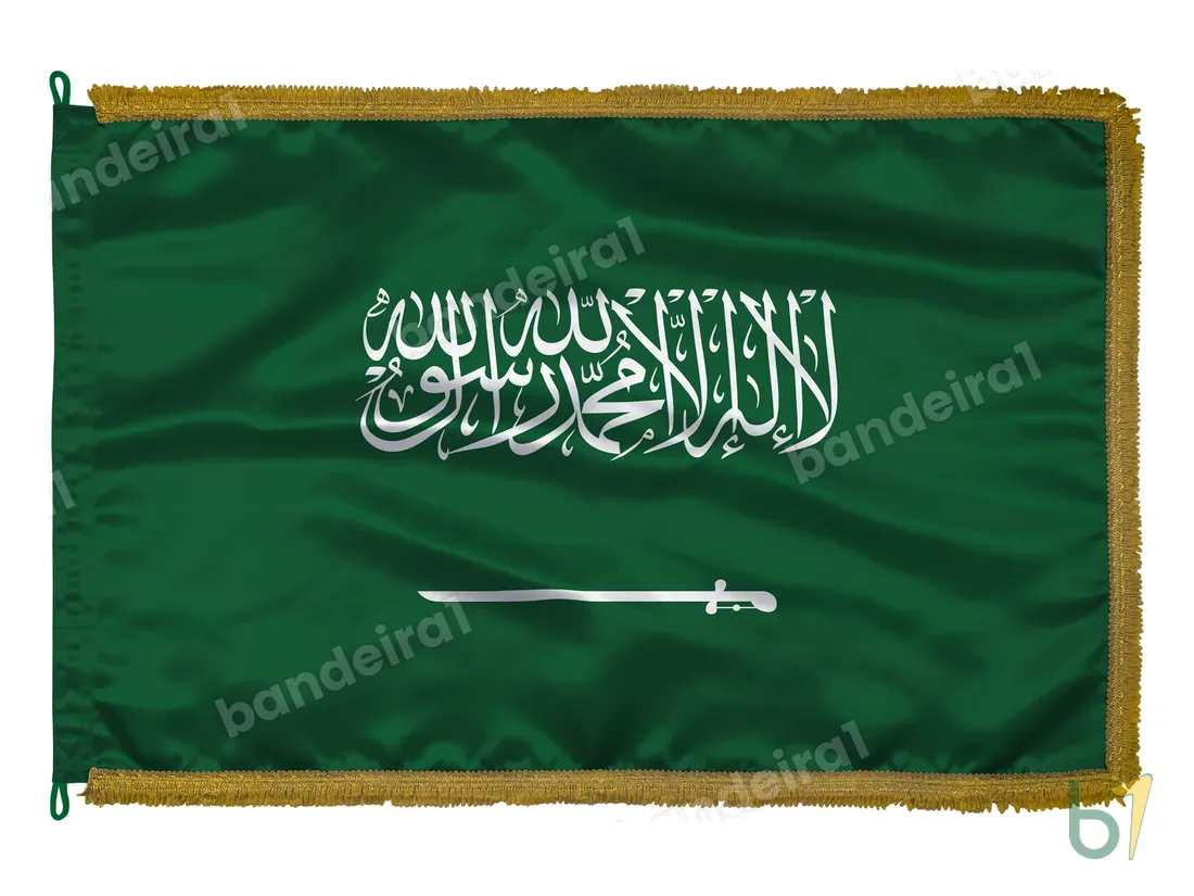 Bandeira da Arábia Saudita — cetim com franja ouro velho