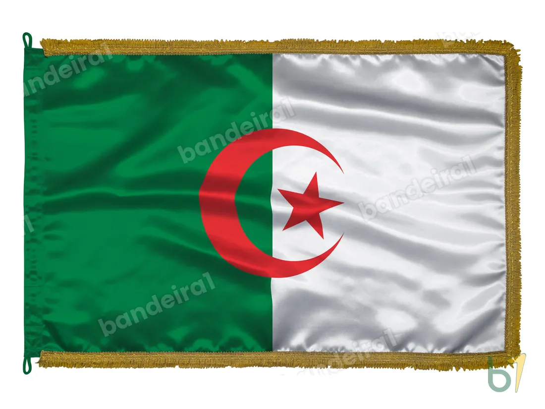 Bandeira da Argélia — cetim com franja ouro velho