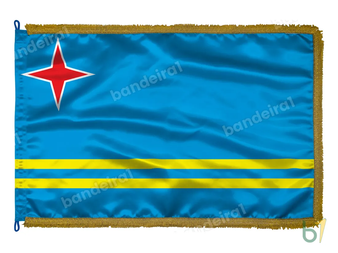 Bandeira de Aruba — cetim com franja ouro velho