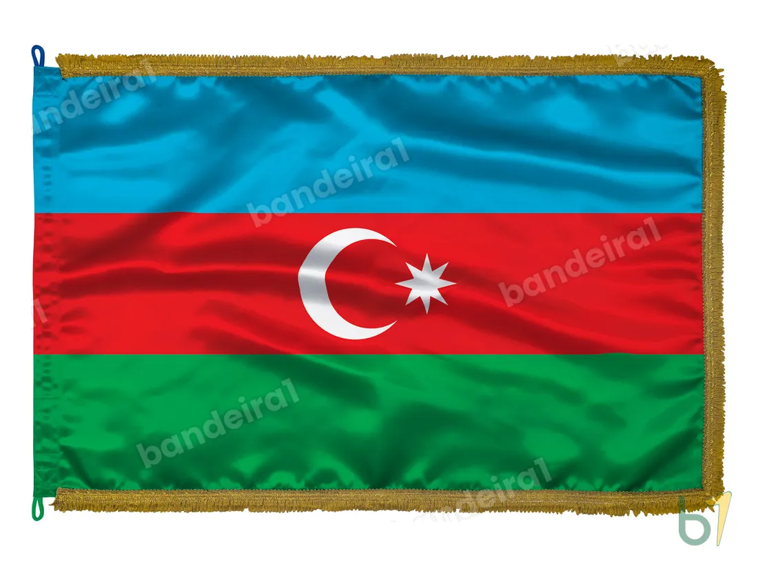 Bandeira do Azerbaijão — cetim com franja ouro velho