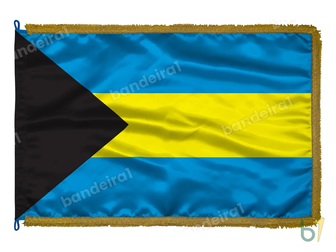 Bandeira das Bahamas — cetim com franja ouro velho