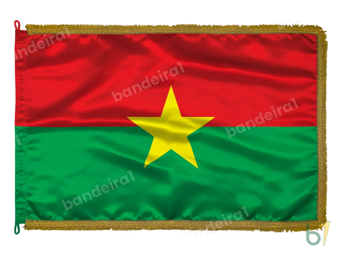 Bandeira de Burkina Faso — cetim com franja ouro velho