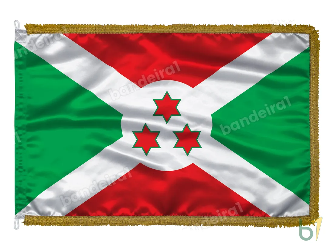 Bandeira do Burundi — cetim com franja ouro velho