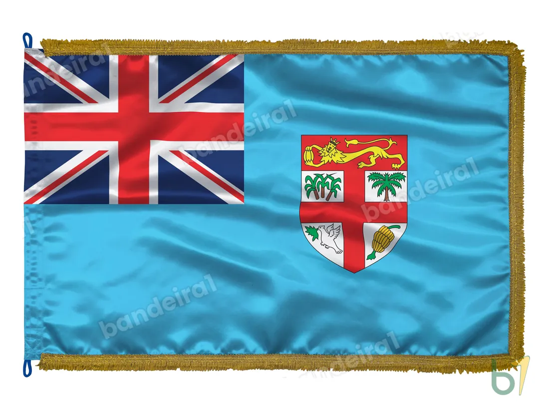 Bandeira de Fiji — cetim com franja ouro velho