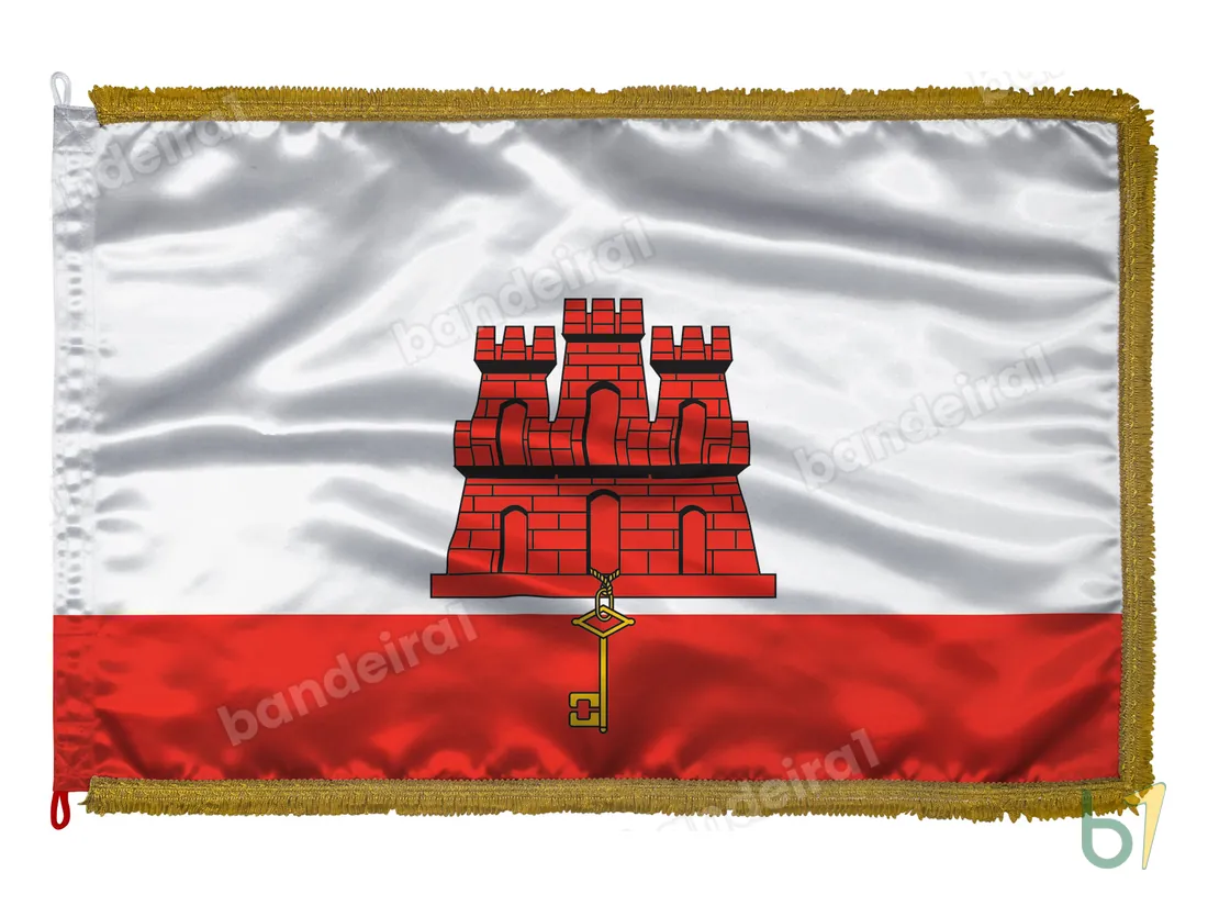 Bandeira de Gibraltar — cetim com franja ouro velho
