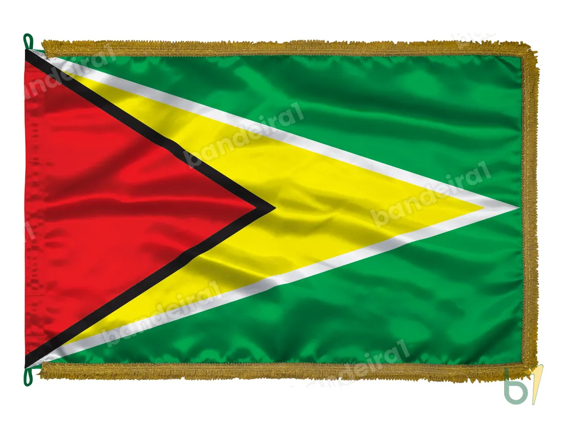 Bandeira da Guiana — cetim com franja ouro velho