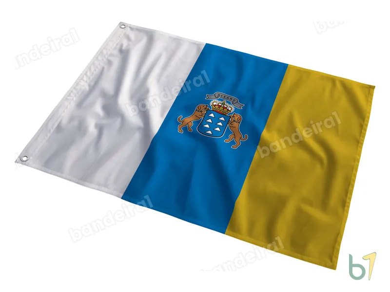 Bandeira das Ilhas Canárias com Brasão — poliéster — em movimento