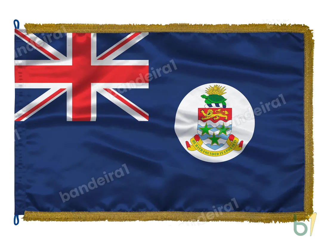Bandeira das Ilhas Cayman — cetim com franja ouro velho