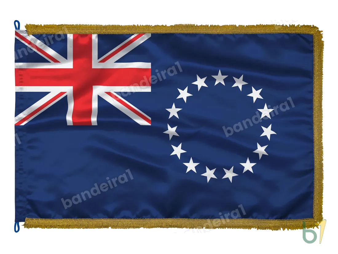 Bandeira das Ilhas Cook — cetim com franja ouro velho