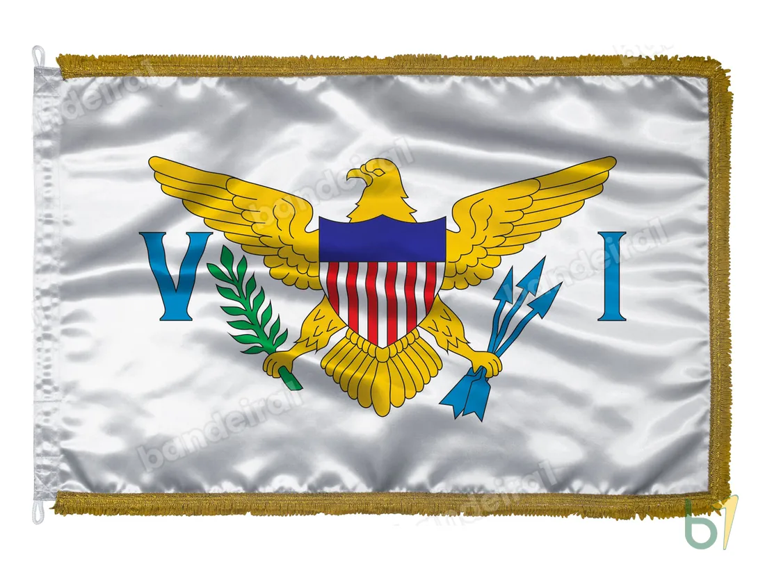 Bandeira das Ilhas Virgens Americanas — cetim com franja ouro velho