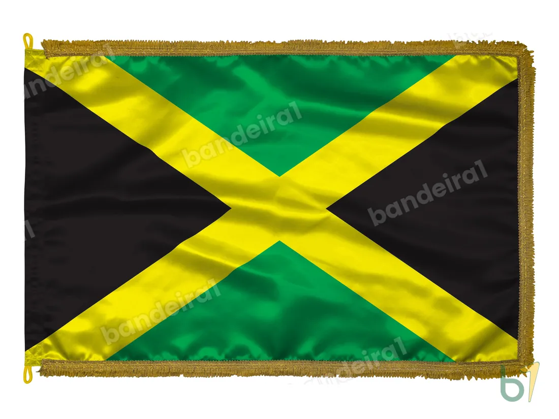 Bandeira da Jamaica — cetim com franja ouro velho