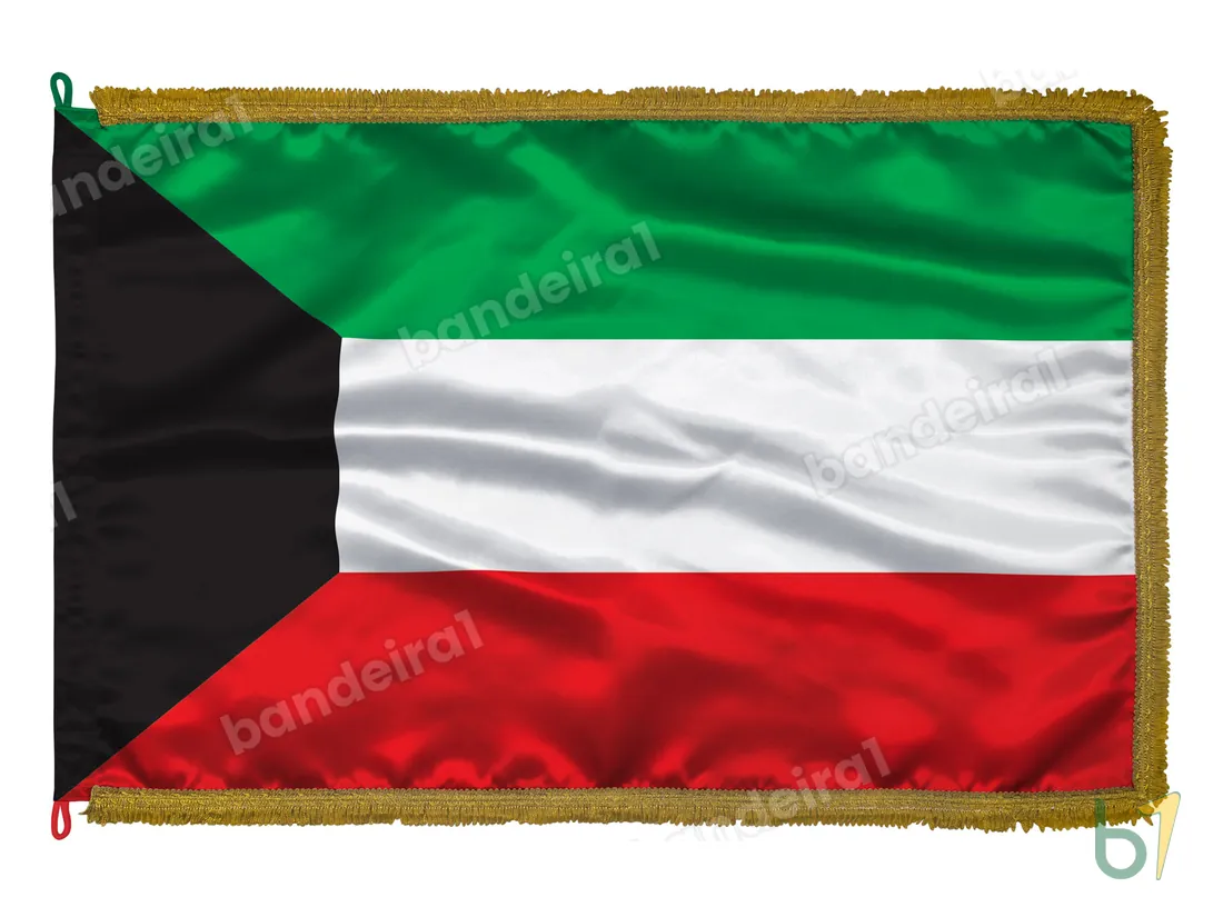 Bandeira do Kuwait — cetim com franja ouro velho