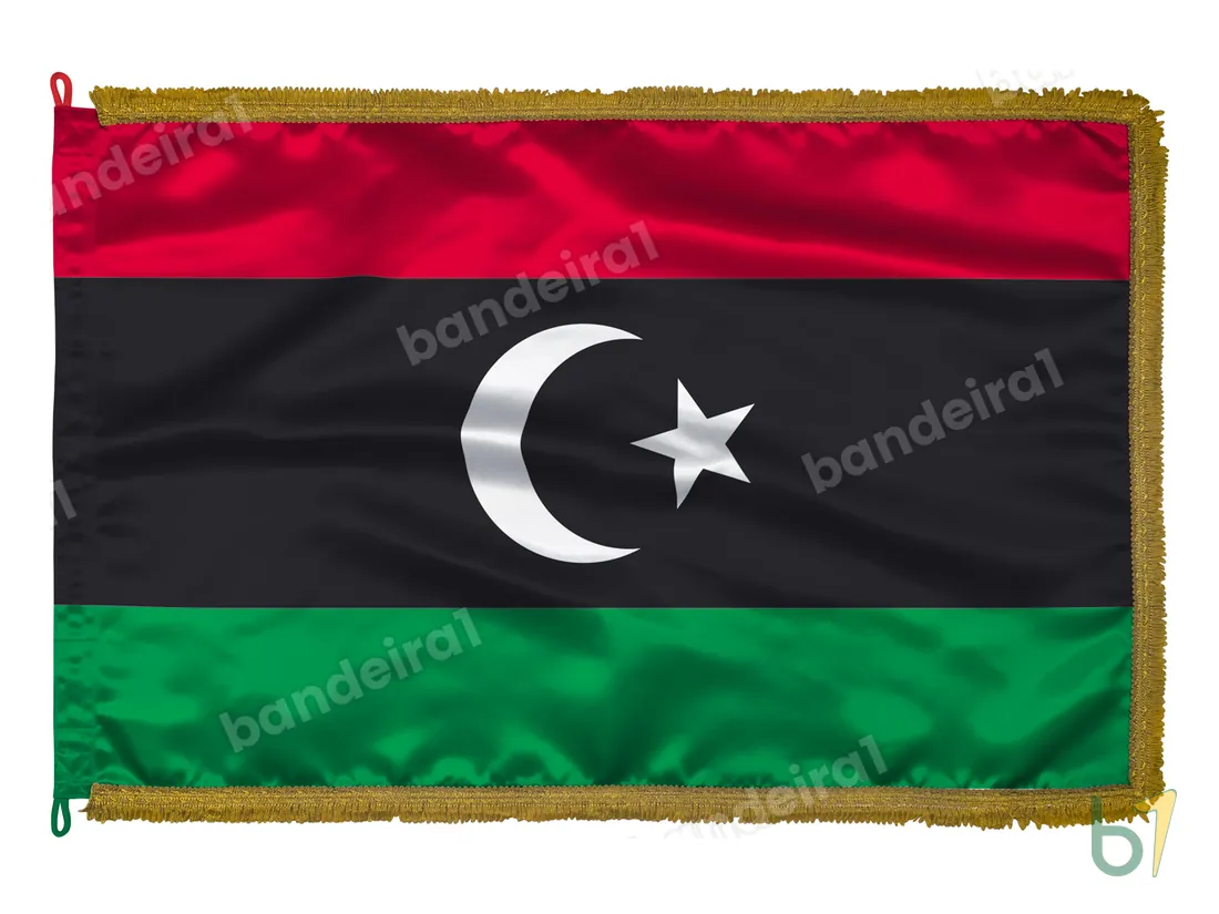 Bandeira da Líbia — cetim com franja ouro velho