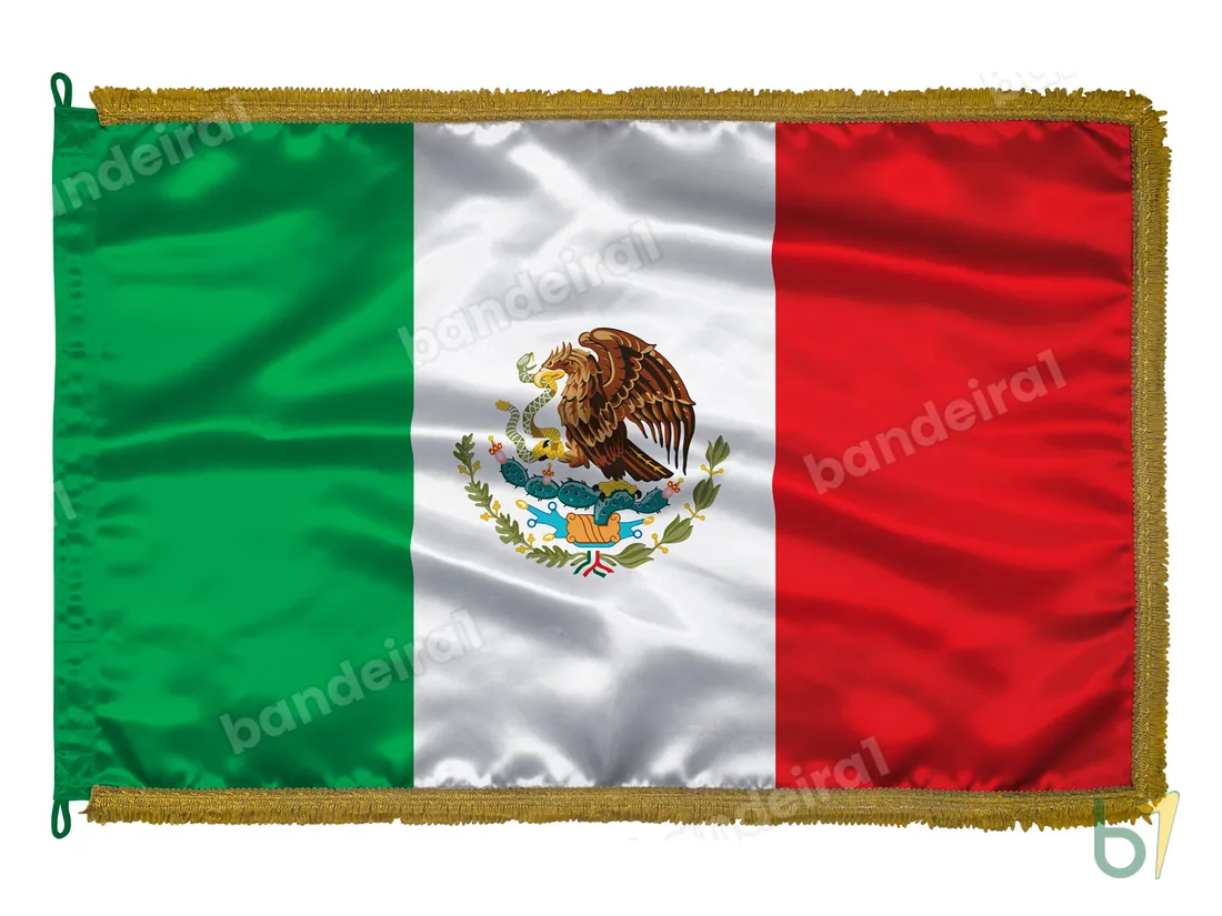 Bandeira do México — cetim com franja ouro velho