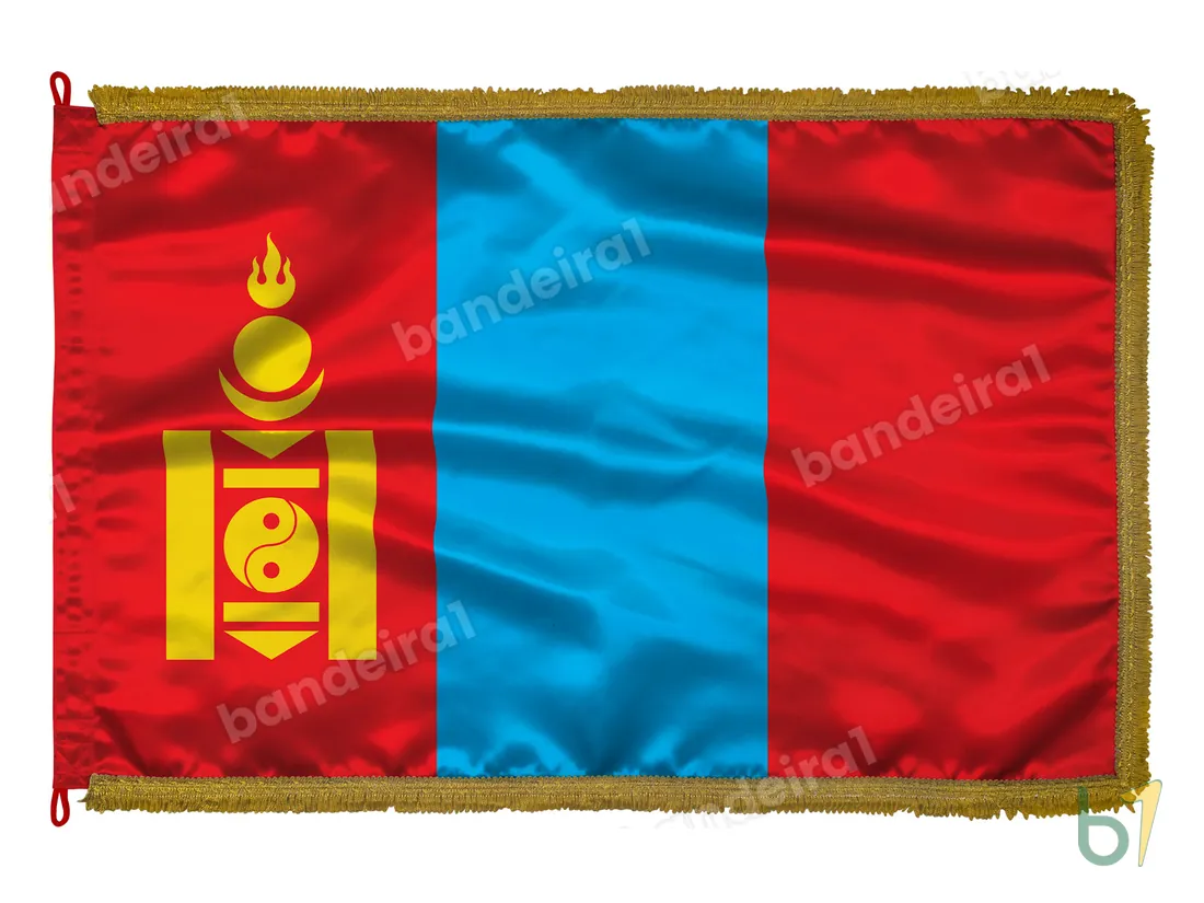 Bandeira da Mongólia — cetim com franja ouro velho