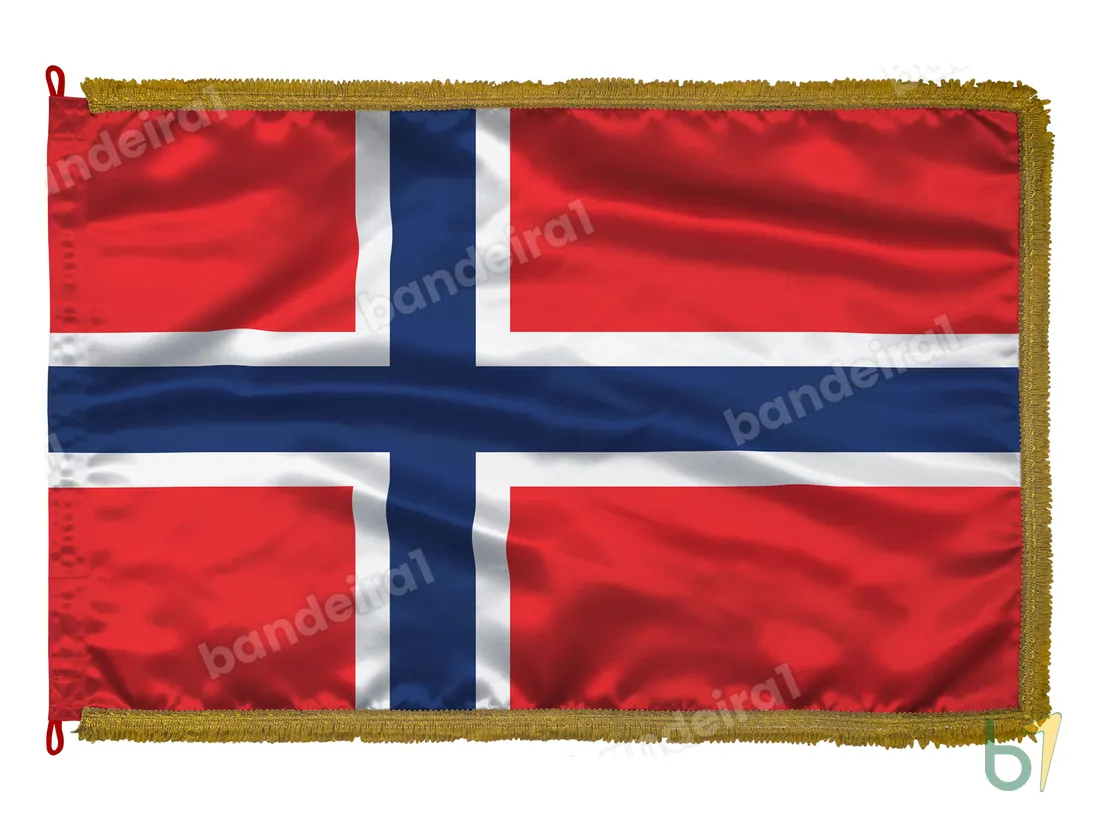 Bandeira da Noruega — cetim com franja ouro velho