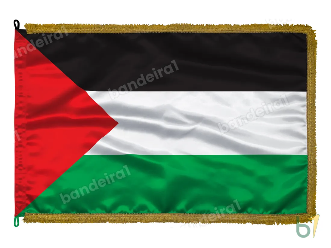 Bandeira da Palestina — cetim com franja ouro velho