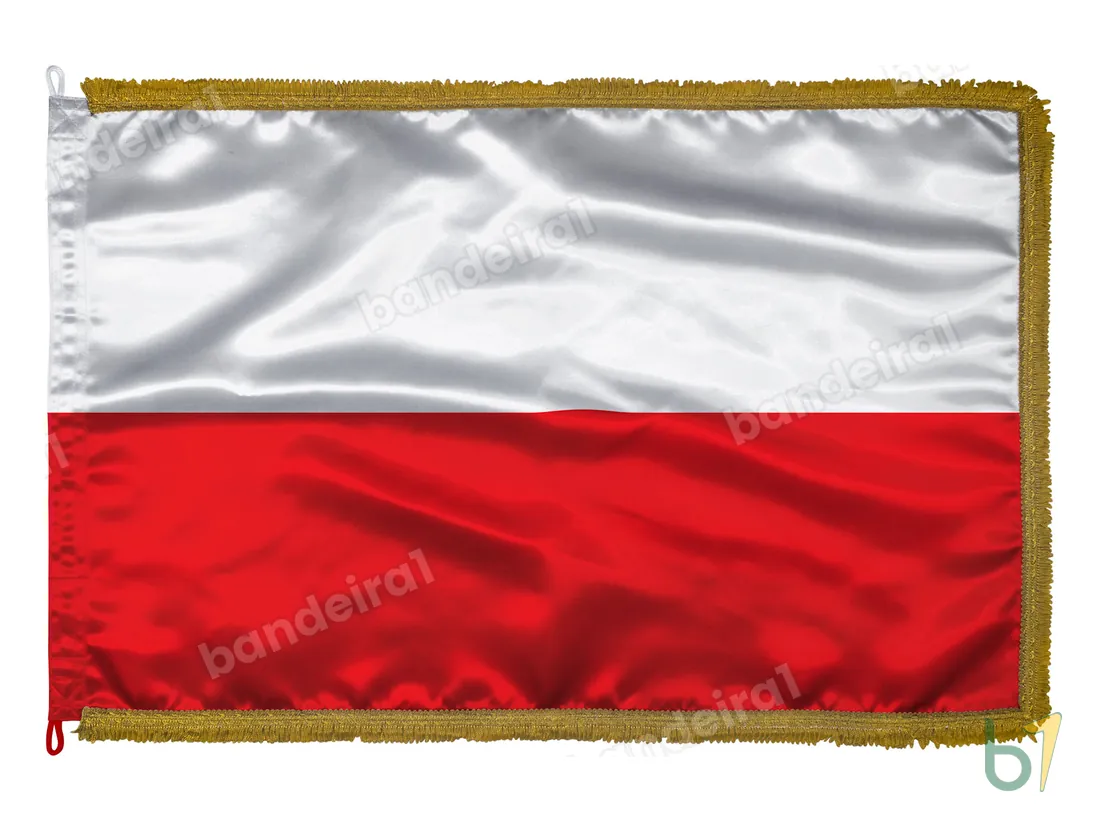 Bandeira da Polônia — cetim com franja ouro velho