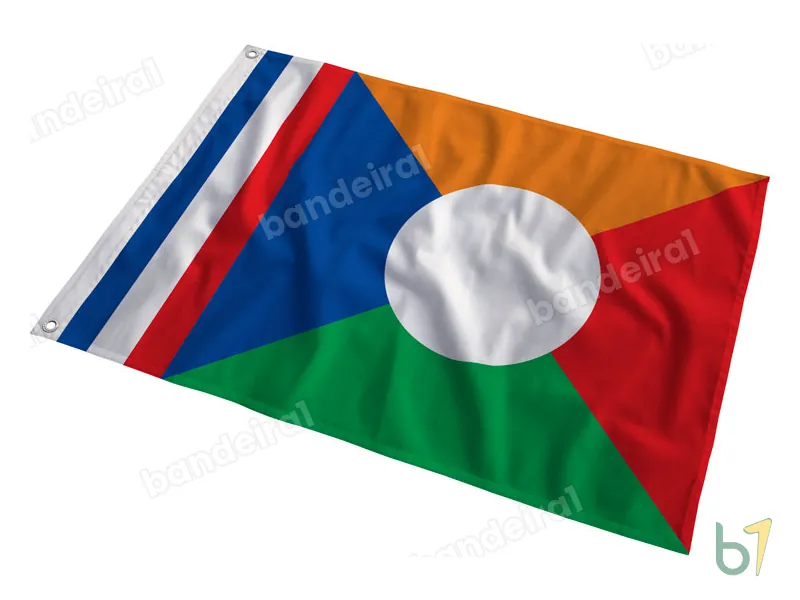 Bandeira de Reunião (versão alternativa) — poliéster — em movimento