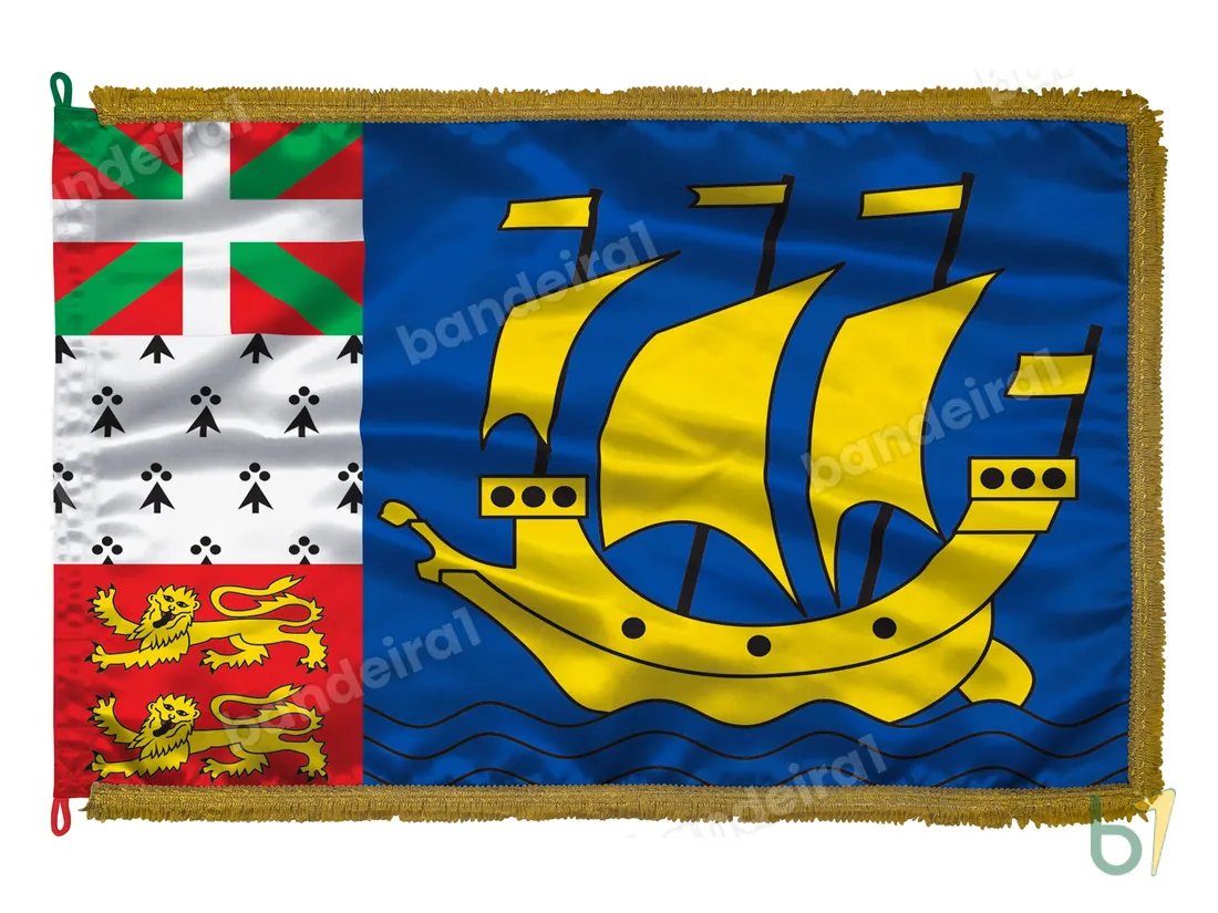 Bandeira de Saint-Pierre e Miquelon — cetim com franja ouro velho