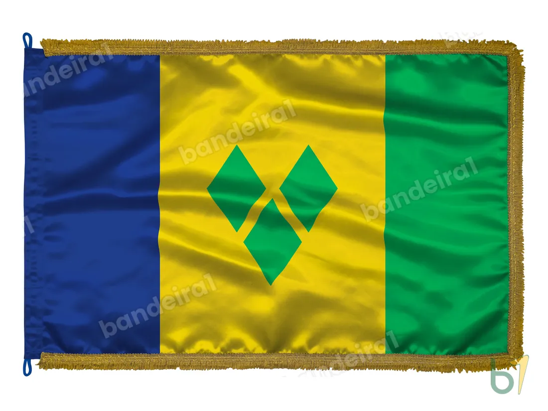 Bandeira de São Vicente e Granadinas — cetim com franja ouro velho