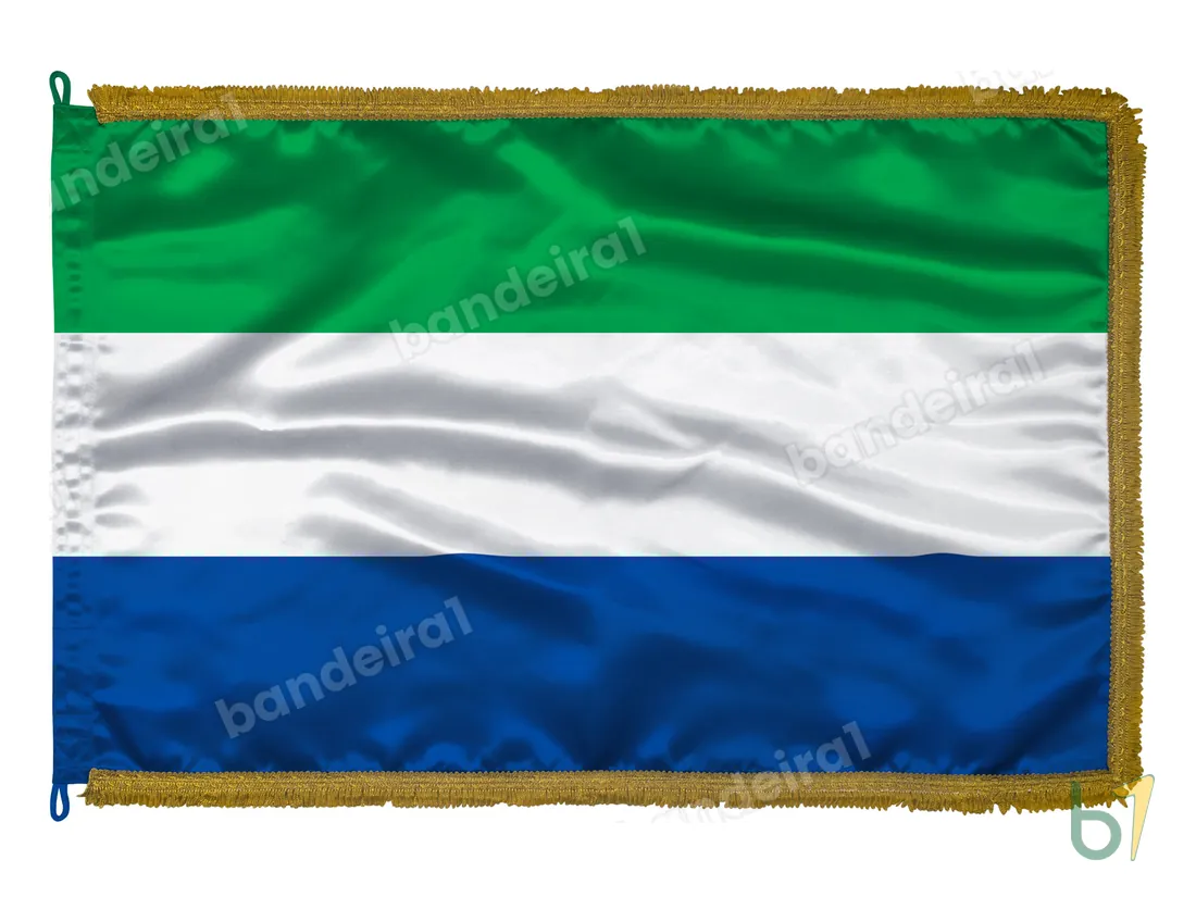 Bandeira de Serra Leoa — cetim com franja ouro velho