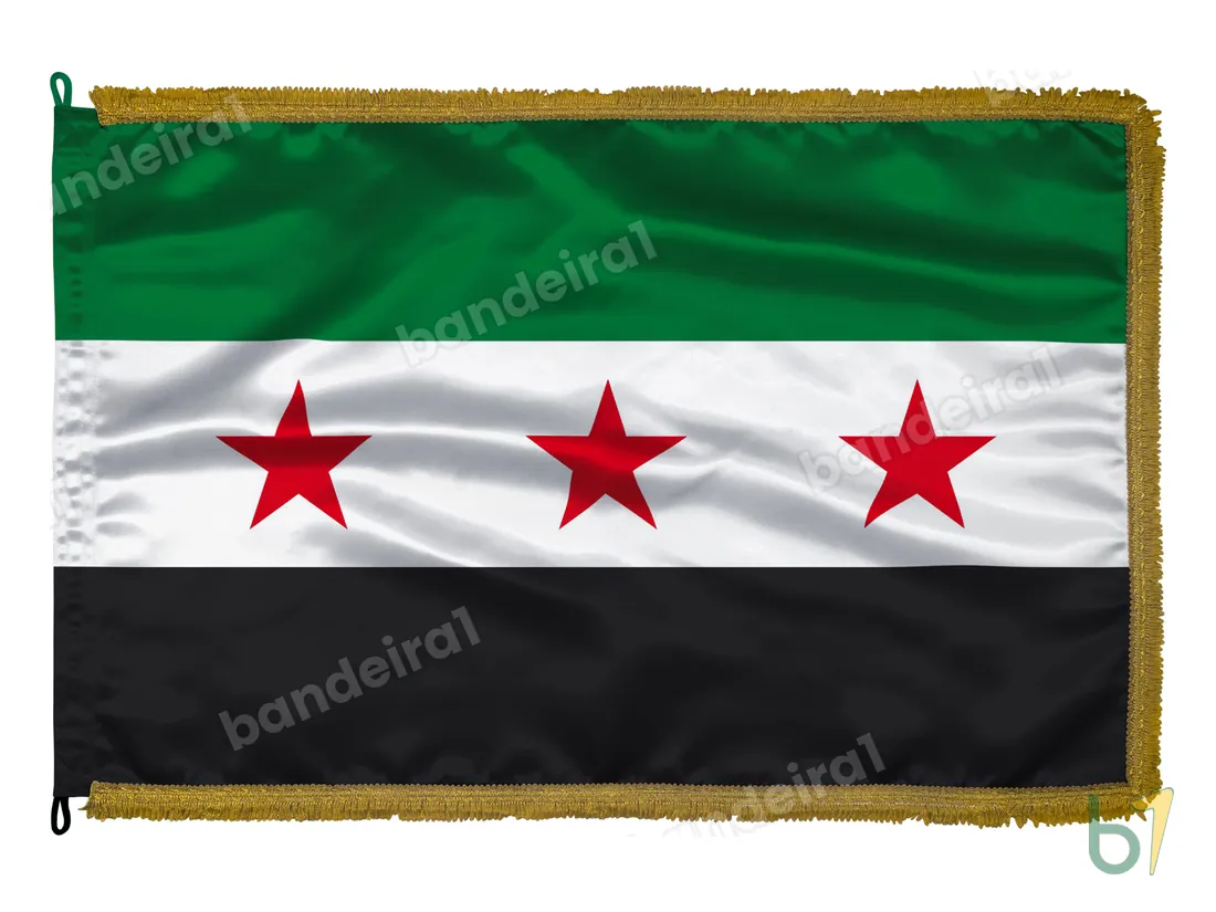 Bandeira da Síria — cetim com franja ouro velho