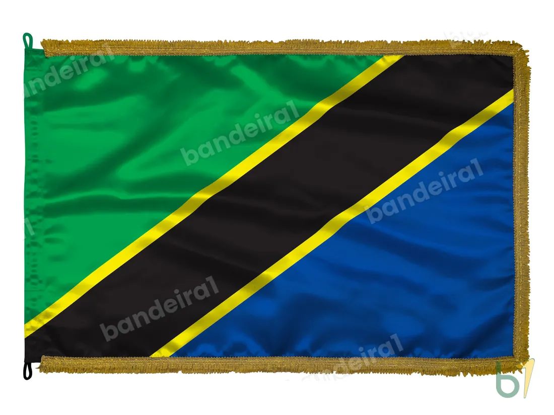 Bandeira da Tanzânia — cetim com franja ouro velho
