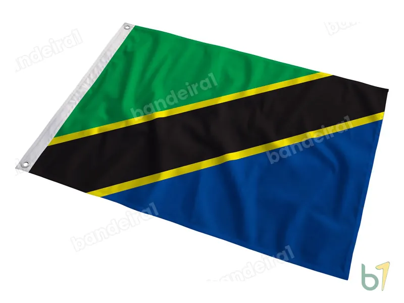 Bandeira da Tanzânia — poliéster — em movimento