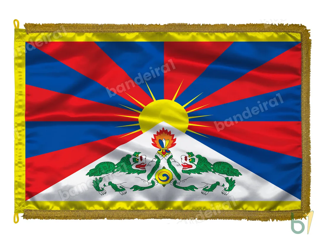 Bandeira do Tibete — cetim com franja ouro velho