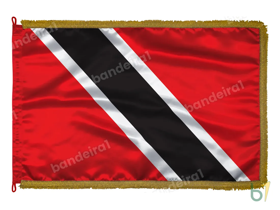 Bandeira de Trinidad e Tobago — cetim com franja ouro velho