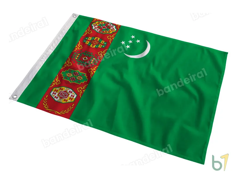 Bandeira do Turcomenistão — poliéster — em movimento