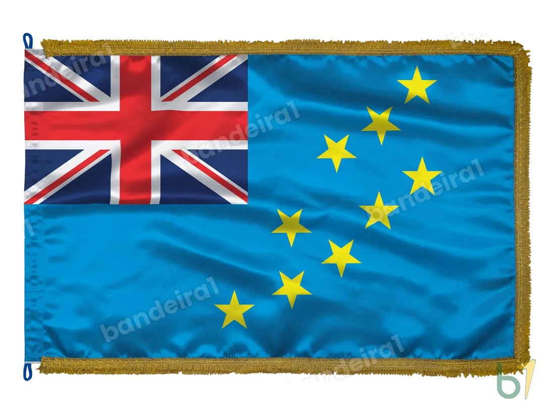 Bandeira de Tuvalu — cetim com franja ouro velho