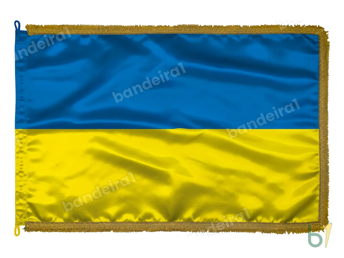 Bandeira da Ucrânia — cetim com franja ouro velho